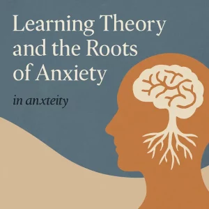 Illustration showing a human head with a brain shaped like tree roots, representing learning theory and the psychological roots of anxiety