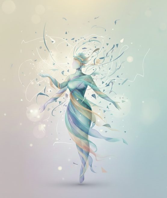 Abstract illustration representing generalised anxiety disorder, showing a human figure surrounded by flowing shapes to symbolise constant worry and mental overload