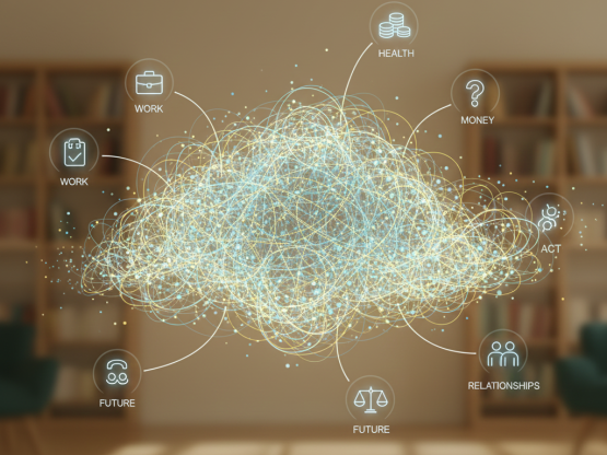 Illustration representing Generalised Anxiety Disorder, showing tangled lines symbolising constant worry and mental overload