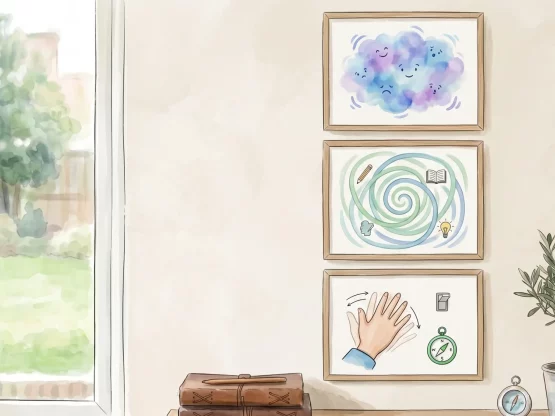Illustration showing the relationship between thoughts, emotions and actions, highlighting that our actions are usually the part of experience we can control most directly.